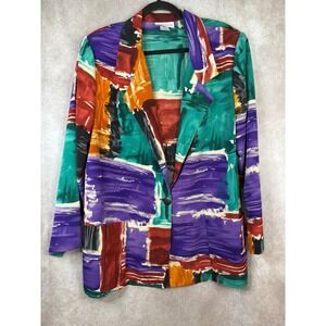 VTG 90s Apparenza Blazer Women L Multicolor Abstract Brushstroke Art Colorblock